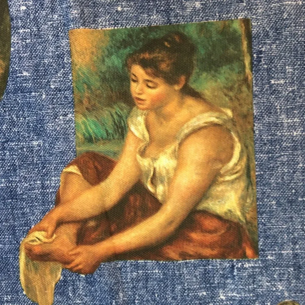 Novelty Material Remnant Denim Blue with Romanticism Renaissance  Portraits
